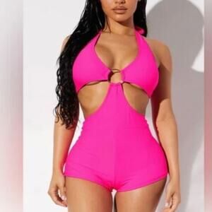 Fashion Nova Brand Sophia Cut Out 1 Piece PINK Swimsuit Size XXL